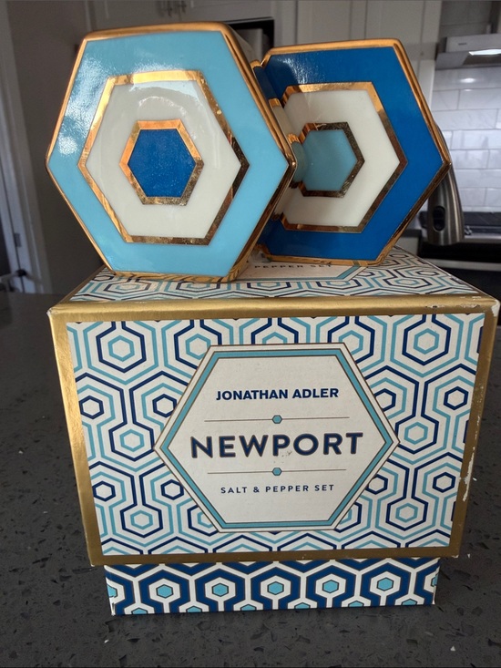 Jonathan Adler Other - Jonathan Adler Hexagon Salt & Pepper Set - Aqua, Blue, White, Gold